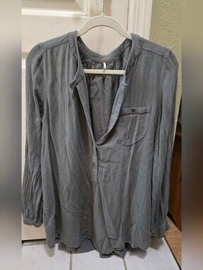 Womens Casual Long-Sleeve Button Shirt Tunic - Green